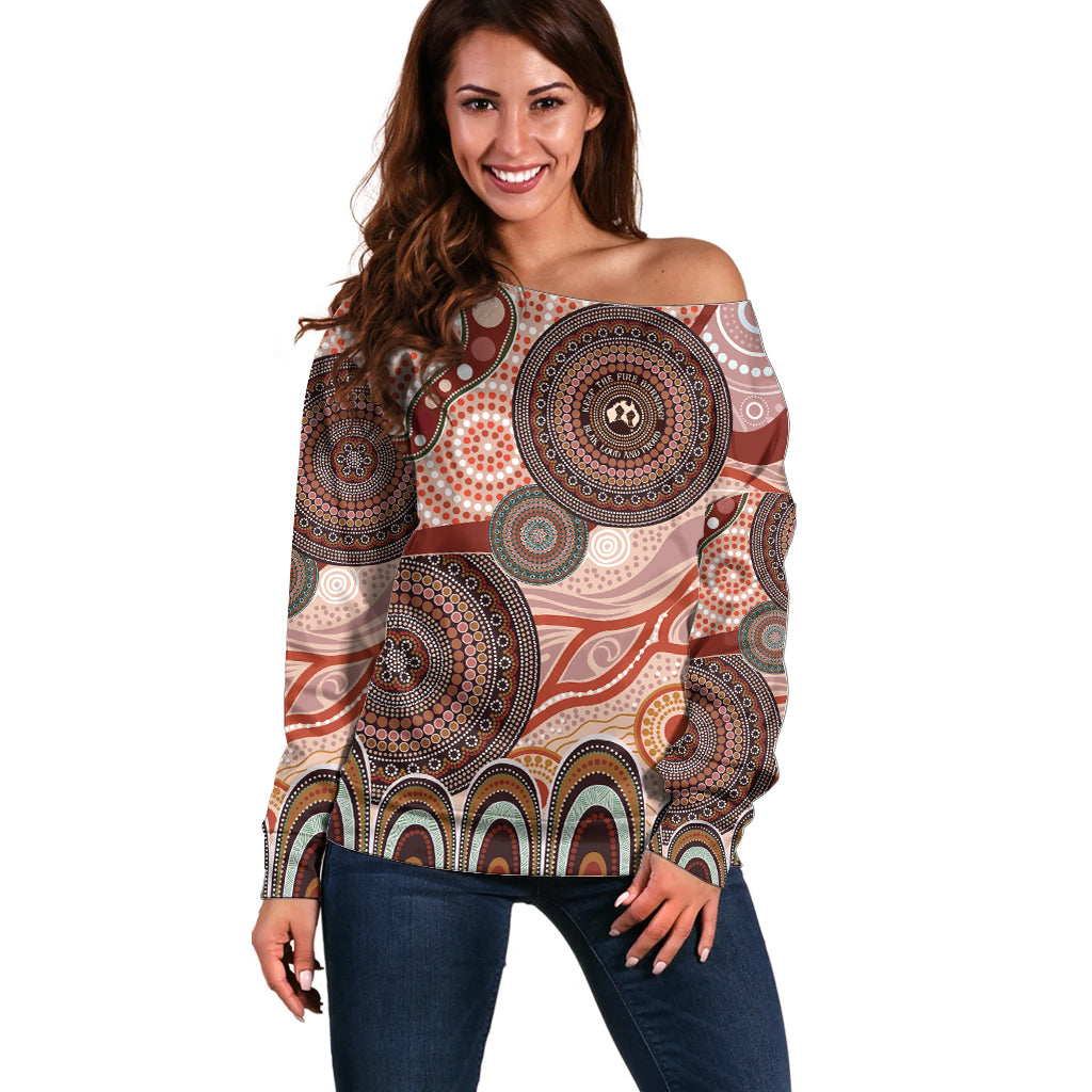 Generational Warriors NAIDOC 2024 Off Shoulder Sweater Make a Fire Indigenous Cultural Spirit