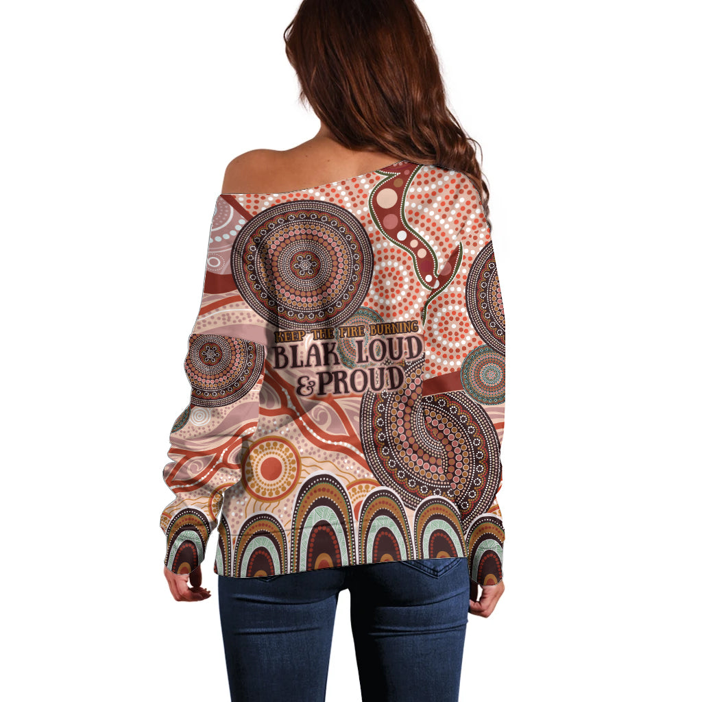 Generational Warriors NAIDOC 2024 Off Shoulder Sweater Make a Fire Indigenous Cultural Spirit