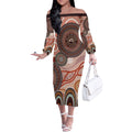 Generational Warriors NAIDOC 2024 Off The Shoulder Long Sleeve Dress Make a Fire Indigenous Cultural Spirit