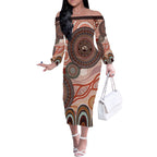 Generational Warriors NAIDOC 2024 Off The Shoulder Long Sleeve Dress Make a Fire Indigenous Cultural Spirit