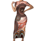 Generational Warriors NAIDOC 2024 Short Sleeve Bodycon Dress Make a Fire Indigenous Cultural Spirit