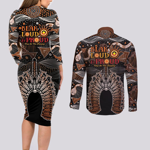 Torres Strait Islander NAIDOC 2024 Couples Matching Long Sleeve Bodycon Dress and Long Sleeve Button Shirt Dhari Headdress Indigenous Cultural Spirit