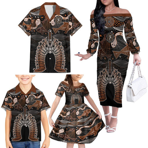Torres Strait Islander NAIDOC 2024 Family Matching Off Shoulder Long Sleeve Dress and Hawaiian Shirt Dhari Headdress Indigenous Cultural Spirit