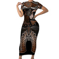 Torres Strait Islander NAIDOC 2024 Short Sleeve Bodycon Dress Dhari Headdress Indigenous Cultural Spirit