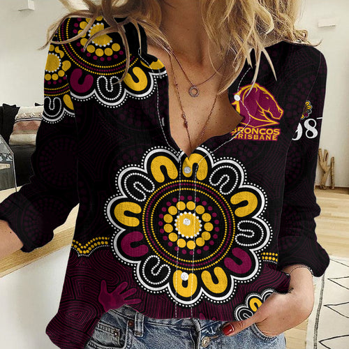 NRL Brisbane Broncos Rugby 1987 Aboriginal Women Casual Shirt LT9