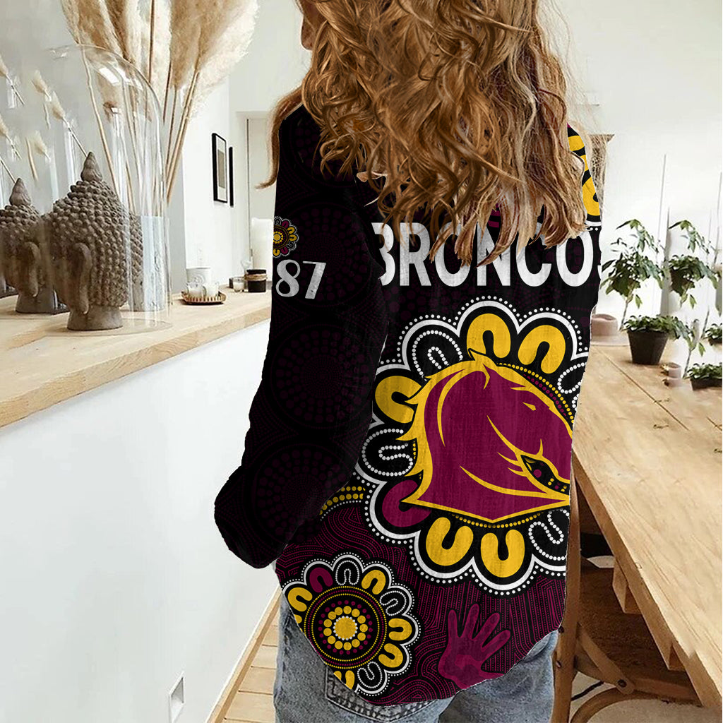 NRL Brisbane Broncos Rugby 1987 Aboriginal Women Casual Shirt LT9