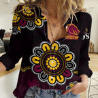 (Custom Personalised) NRL Brisbane Broncos Rugby 1987 Aboriginal Women Casual Shirt LT9