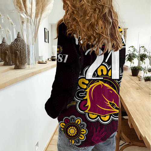 (Custom Personalised) NRL Brisbane Broncos Rugby 1987 Aboriginal Women Casual Shirt LT9