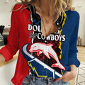 (Custom Text And Number) NRL Combine Dolphins and Cowboys Women Casual Shirt LT9