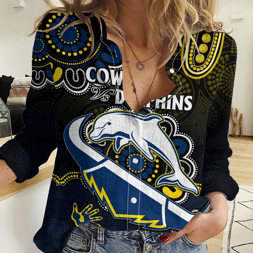 (Custom Text And Number) NRL Combine Dolphins and Cowboys Women Casual Shirt Aboriginal LT9