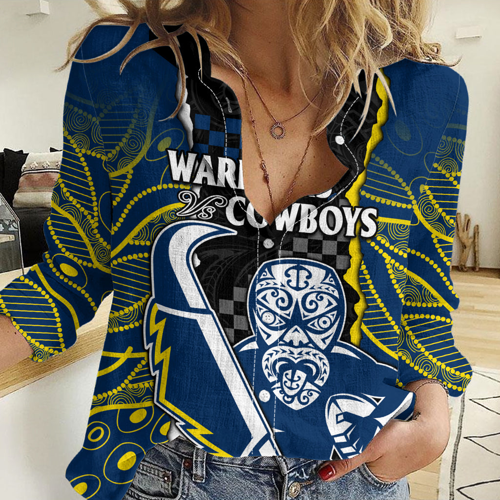 (Custom Text And Number) NRL Combine Warriors and Cowboys Women Casual Shirt Maori mixed Aboriginal LT9