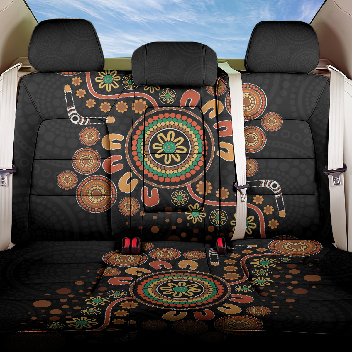 Aboriginal Dots Art Painting With Boomerang Back Car Seat Cover