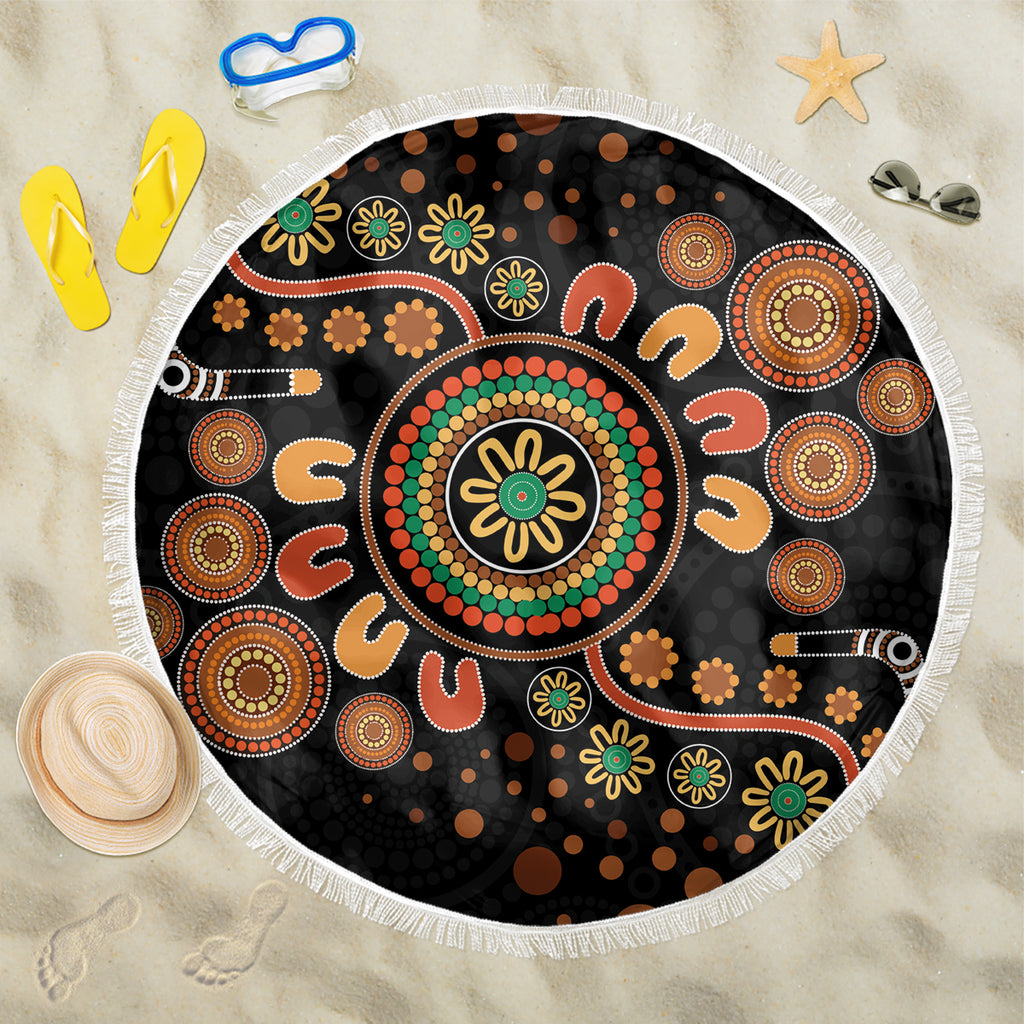 Aboriginal Dots Art Painting With Boomerang Beach Blanket
