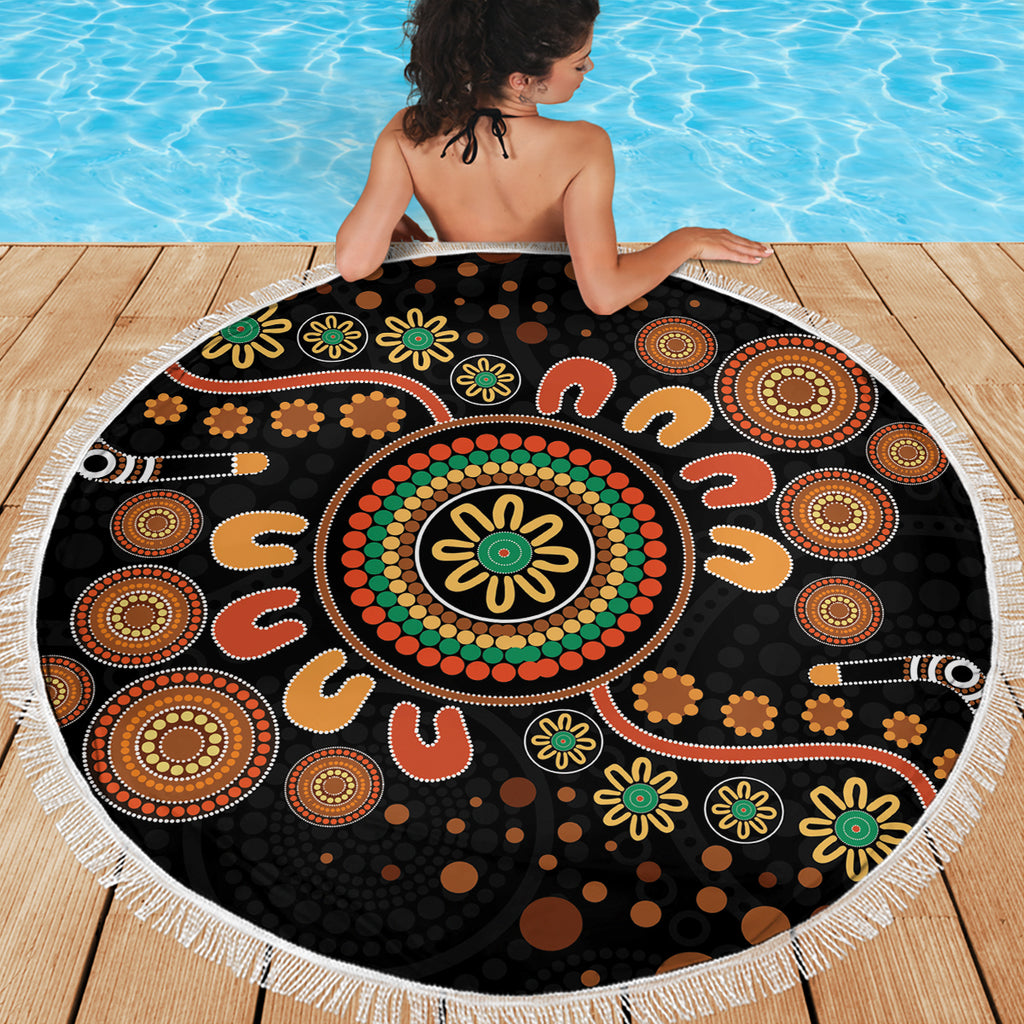 Aboriginal Dots Art Painting With Boomerang Beach Blanket