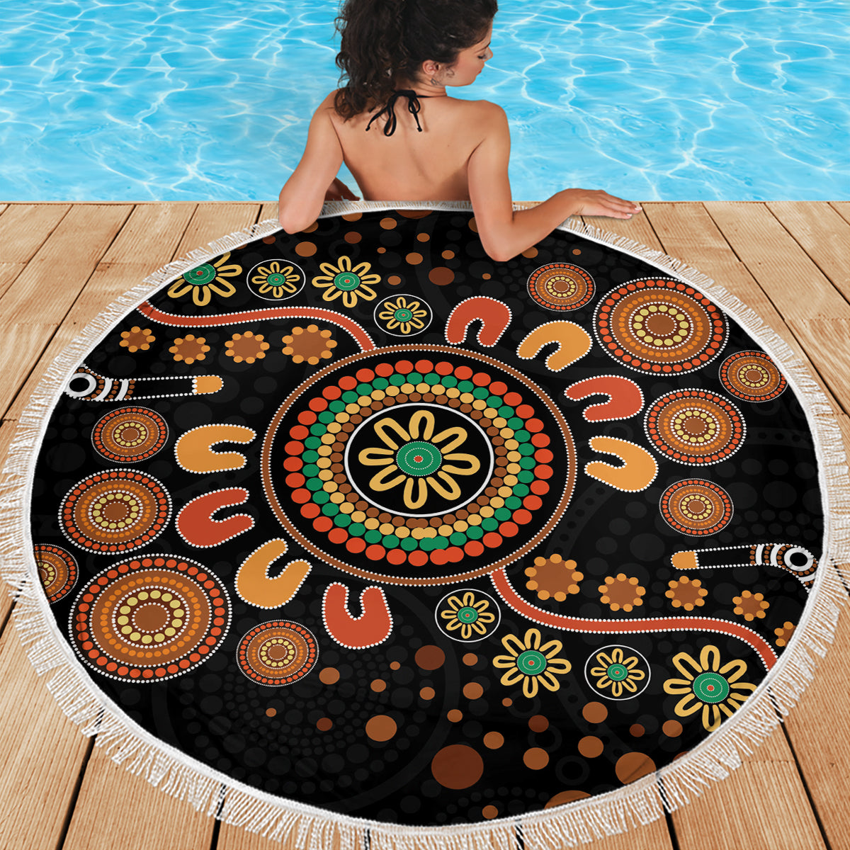 Aboriginal Dots Art Painting With Boomerang Beach Blanket