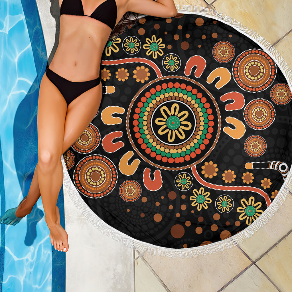 Aboriginal Dots Art Painting With Boomerang Beach Blanket
