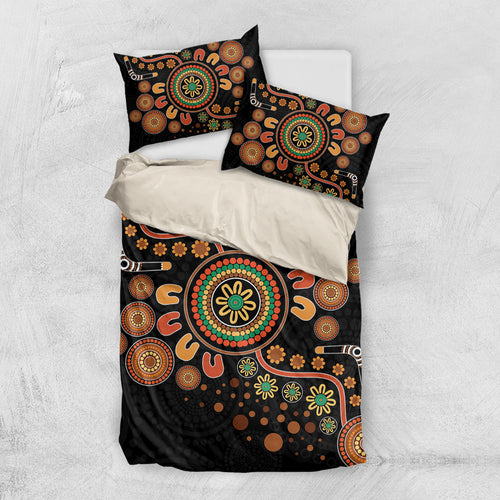 Aboriginal Dots Art Painting With Boomerang Bedding Set
