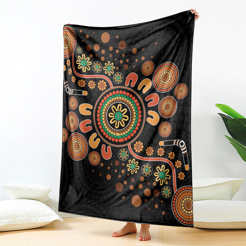 Aboriginal Dots Art Painting With Boomerang Blanket