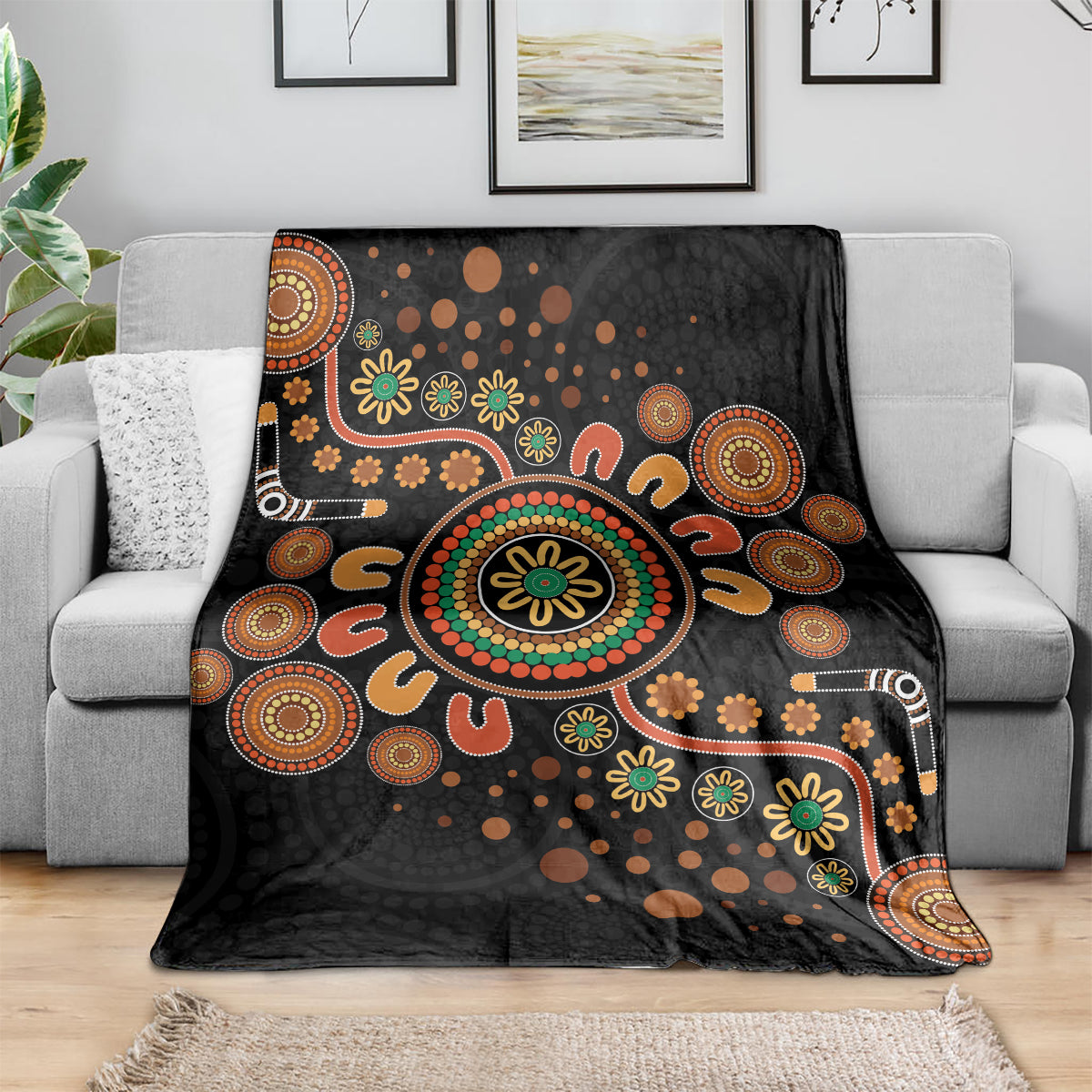 Aboriginal Dots Art Painting With Boomerang Blanket