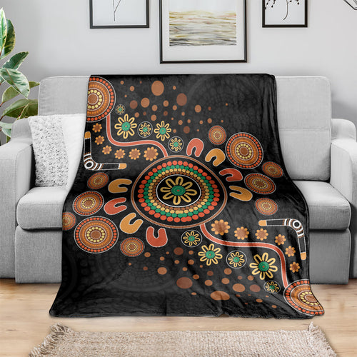 Aboriginal Dots Art Painting With Boomerang Blanket