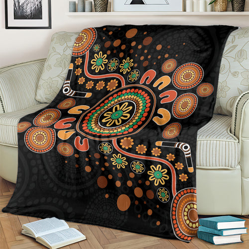 Aboriginal Dots Art Painting With Boomerang Blanket