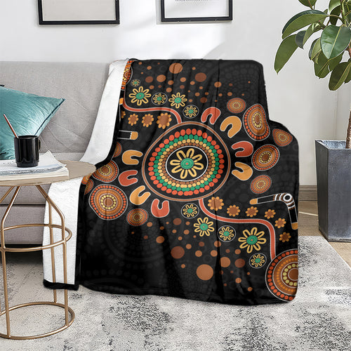 Aboriginal Dots Art Painting With Boomerang Blanket