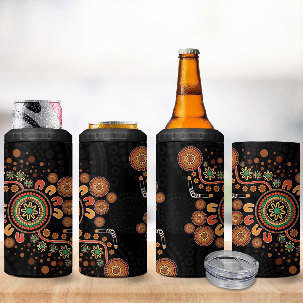 Aboriginal Dots Art Painting With Boomerang 4 in 1 Can Cooler Tumbler