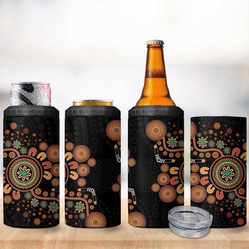 Aboriginal Dots Art Painting With Boomerang 4 in 1 Can Cooler Tumbler