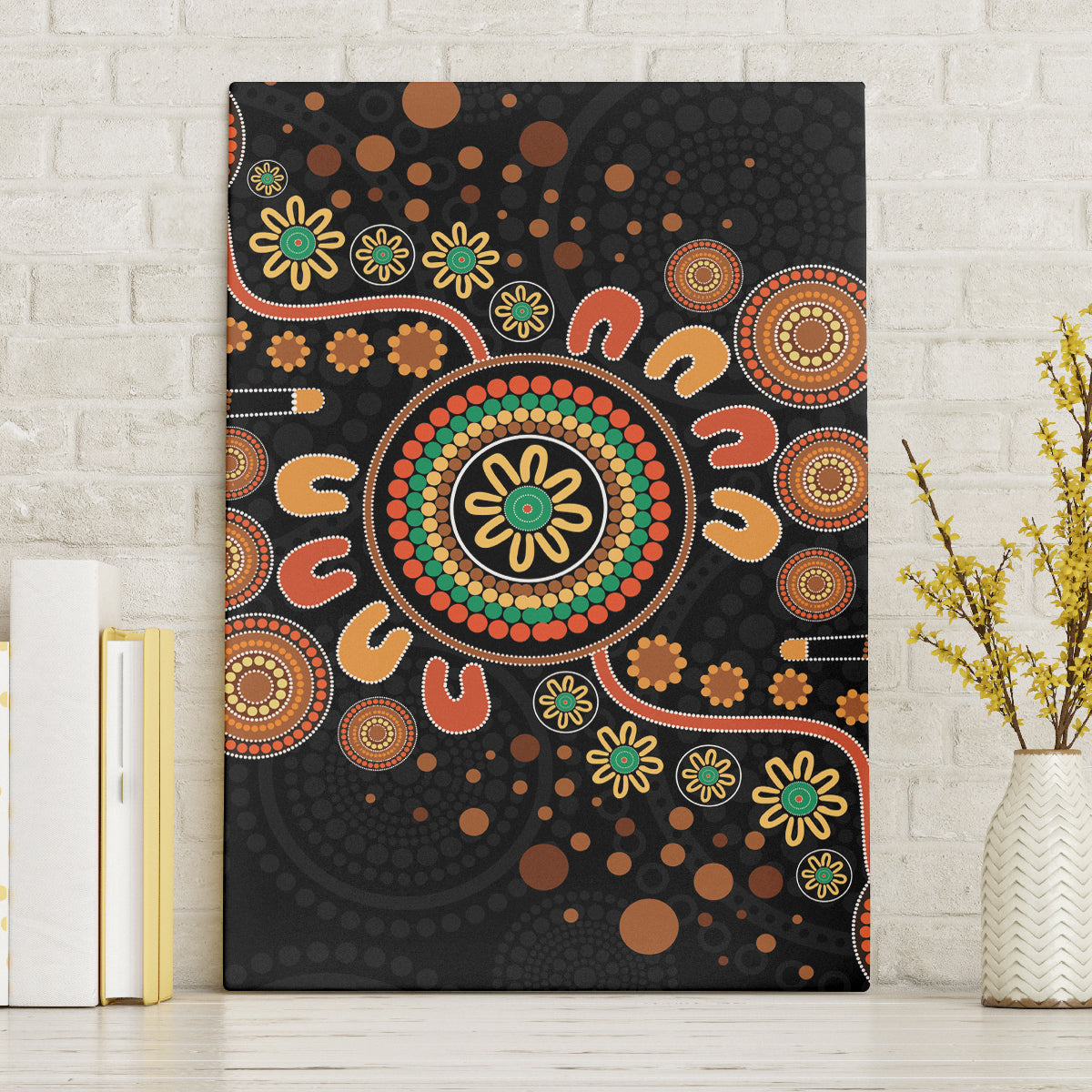 Aboriginal Dots Art Painting With Boomerang Canvas Wall Art