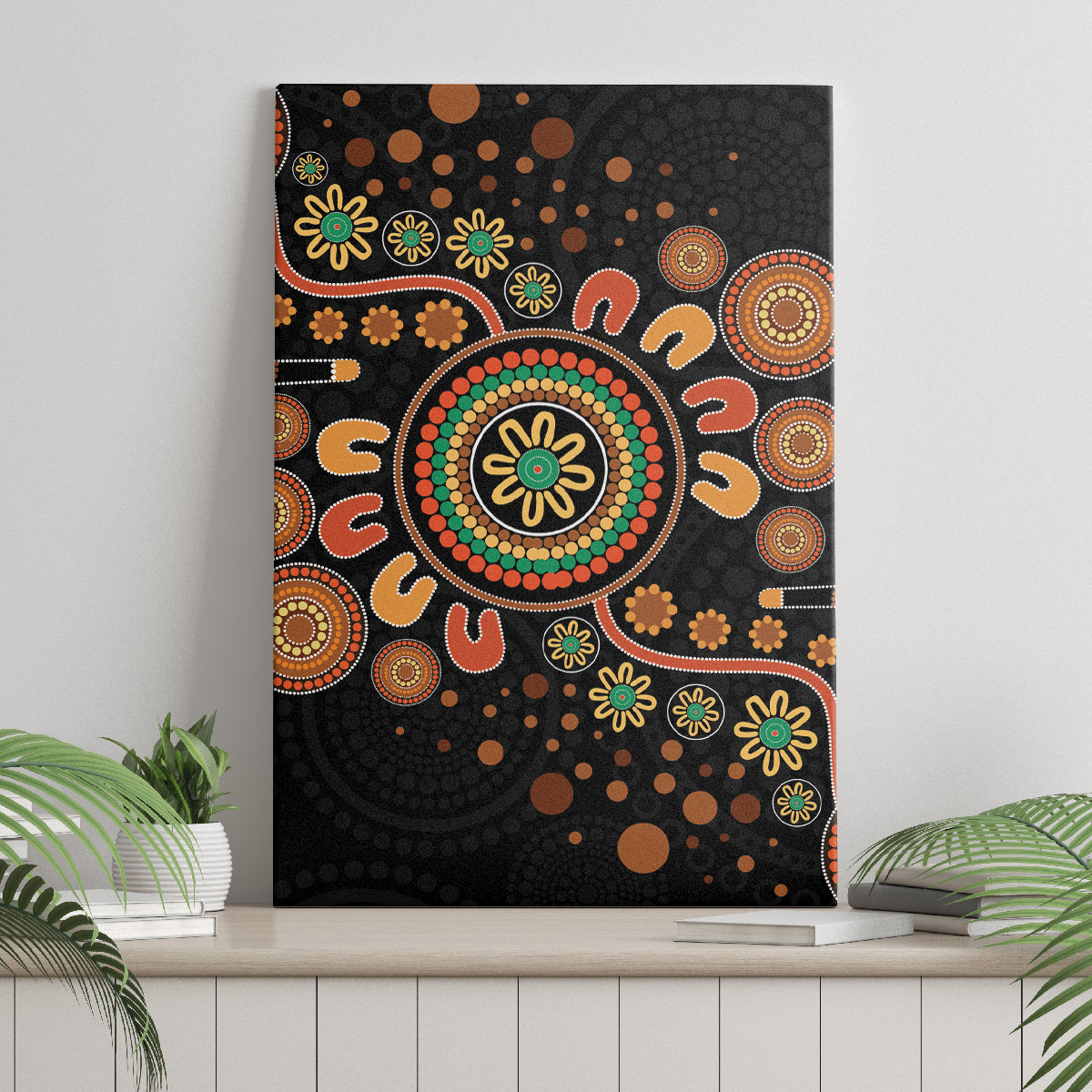 Aboriginal Dots Art Painting With Boomerang Canvas Wall Art
