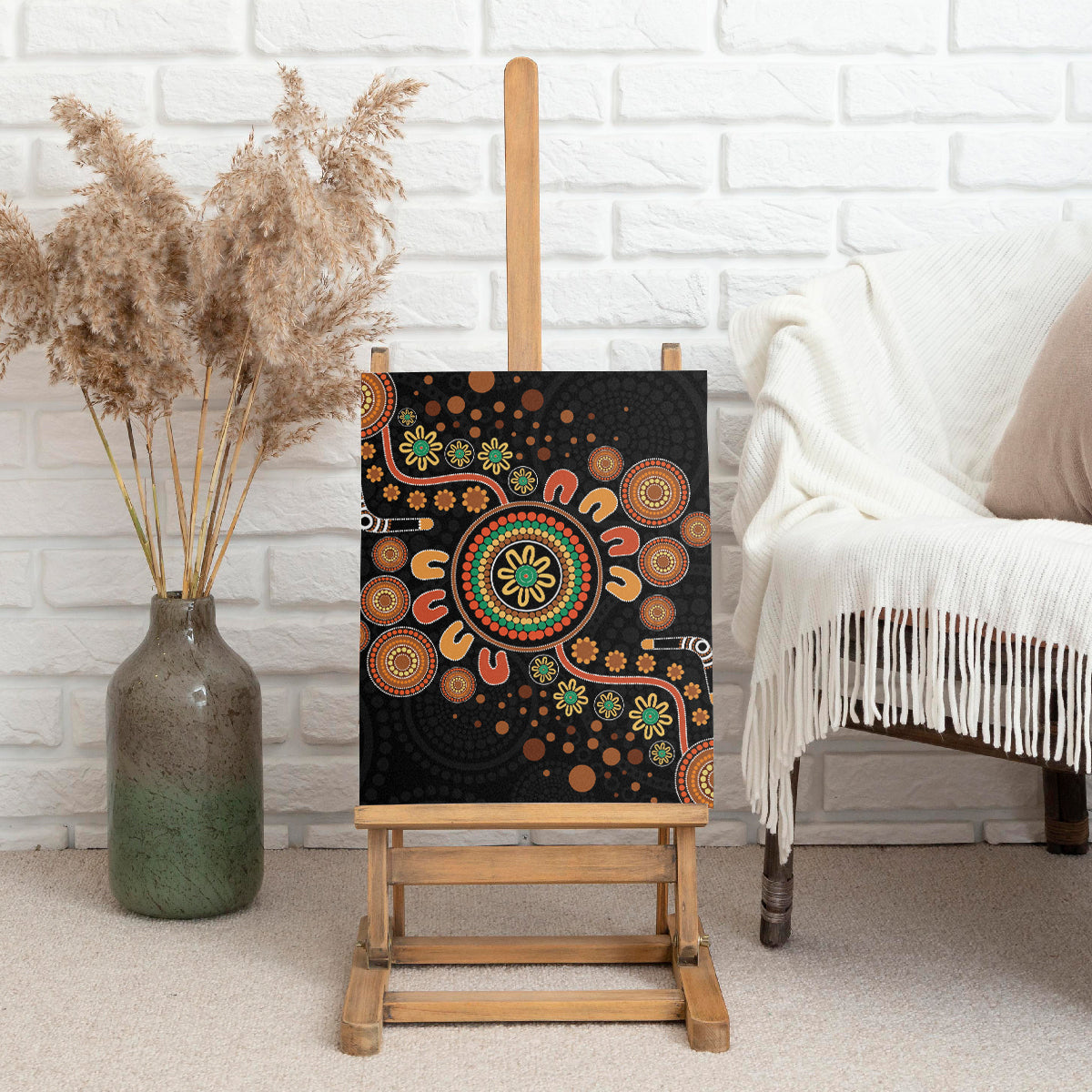 Aboriginal Dots Art Painting With Boomerang Canvas Wall Art