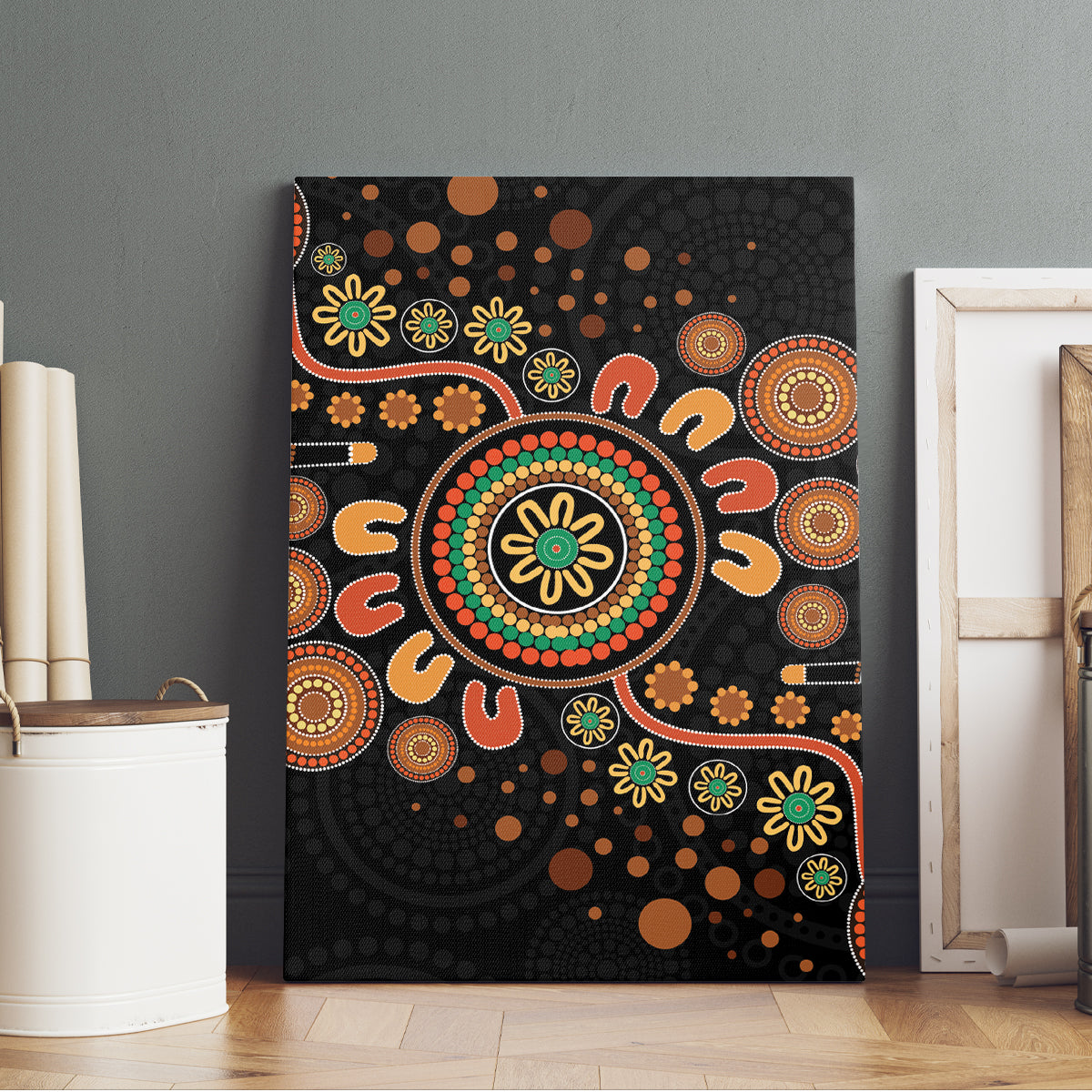 Aboriginal Dots Art Painting With Boomerang Canvas Wall Art