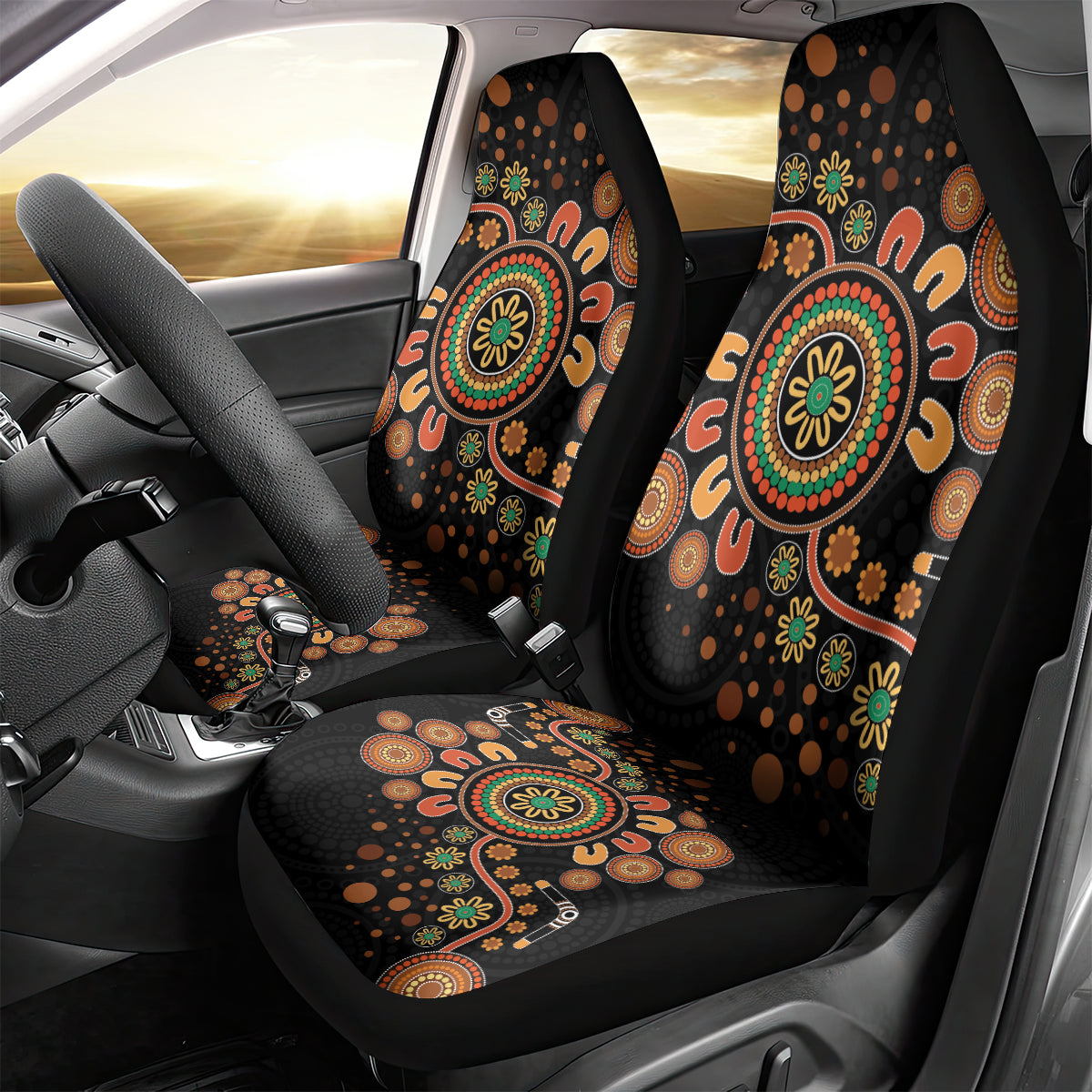 Aboriginal Dots Art Painting With Boomerang Car Seat Cover