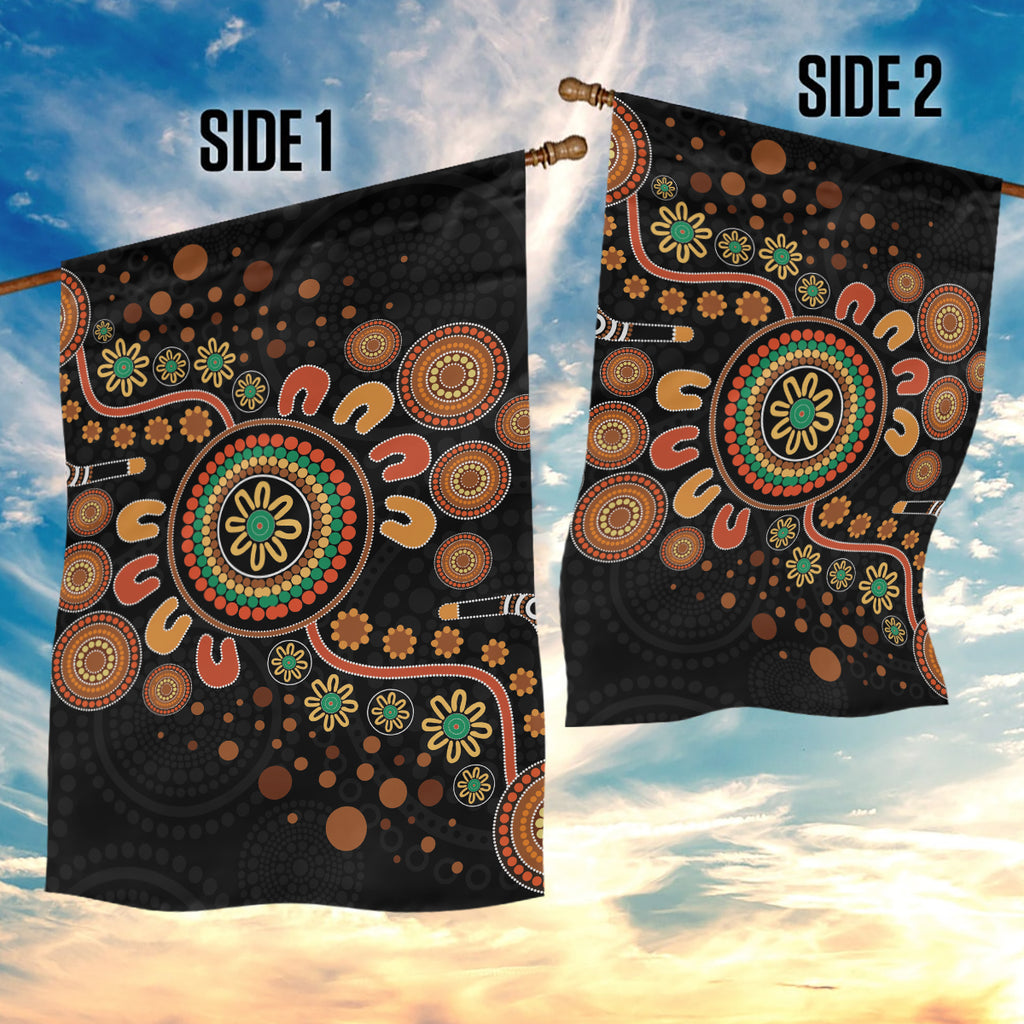 Aboriginal Dots Art Painting With Boomerang Garden Flag