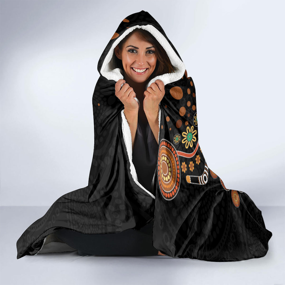 Aboriginal Dots Art Painting With Boomerang Hooded Blanket