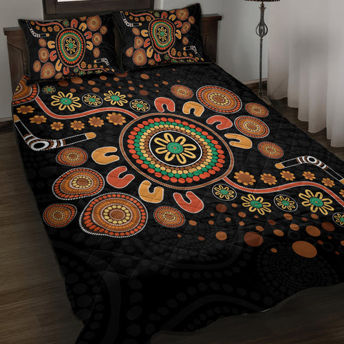 Aboriginal Dots Art Painting With Boomerang Quilt Bed Set