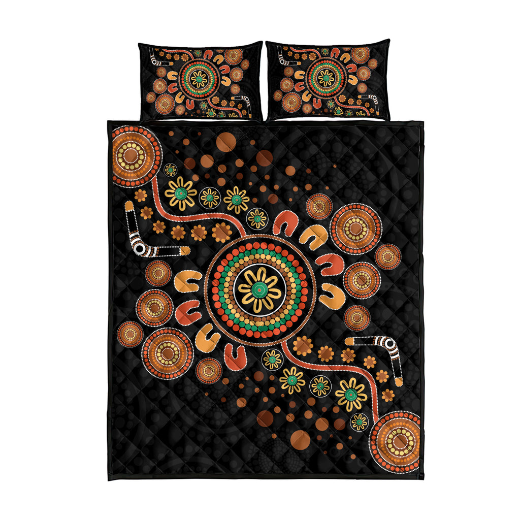 Aboriginal Dots Art Painting With Boomerang Quilt Bed Set