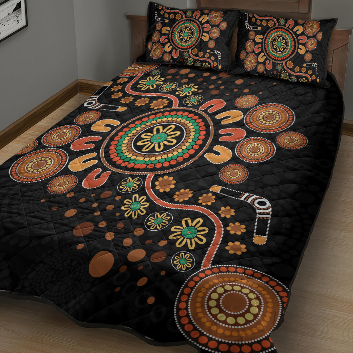Aboriginal Dots Art Painting With Boomerang Quilt Bed Set