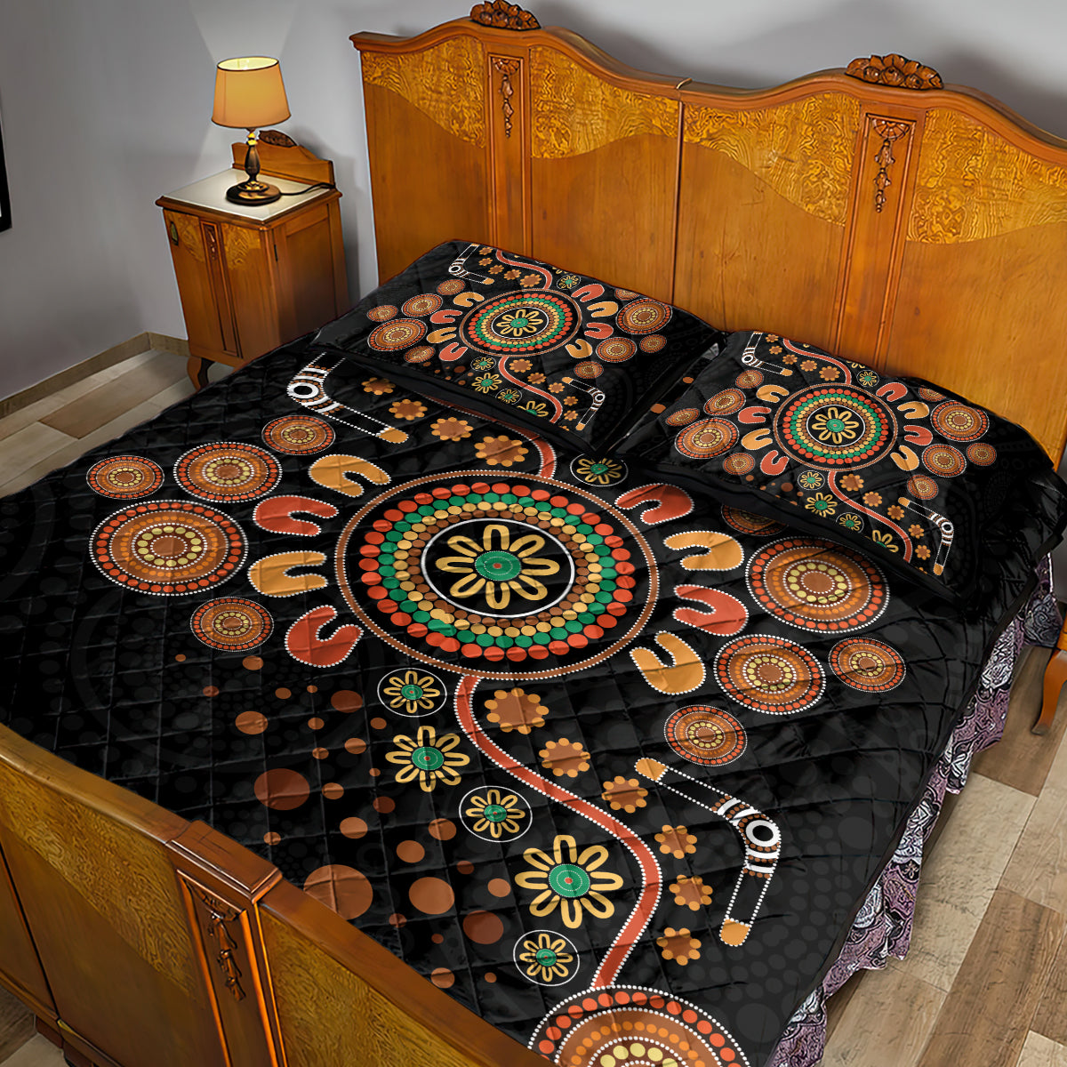 Aboriginal Dots Art Painting With Boomerang Quilt Bed Set