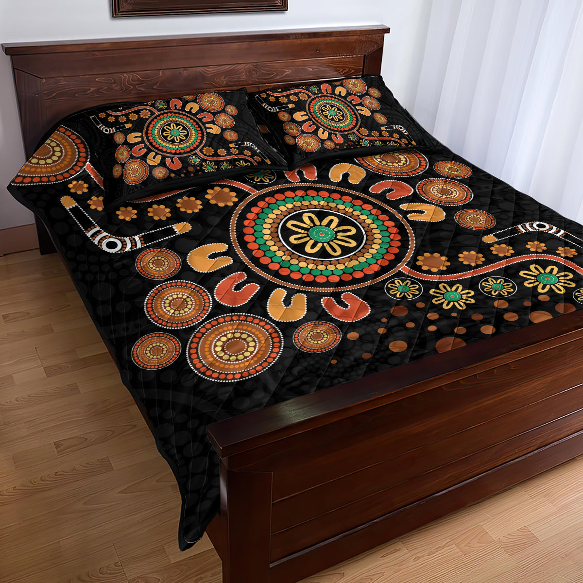 Aboriginal Dots Art Painting With Boomerang Quilt Bed Set