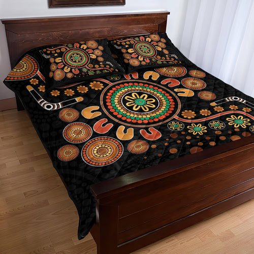 Aboriginal Dots Art Painting With Boomerang Quilt Bed Set