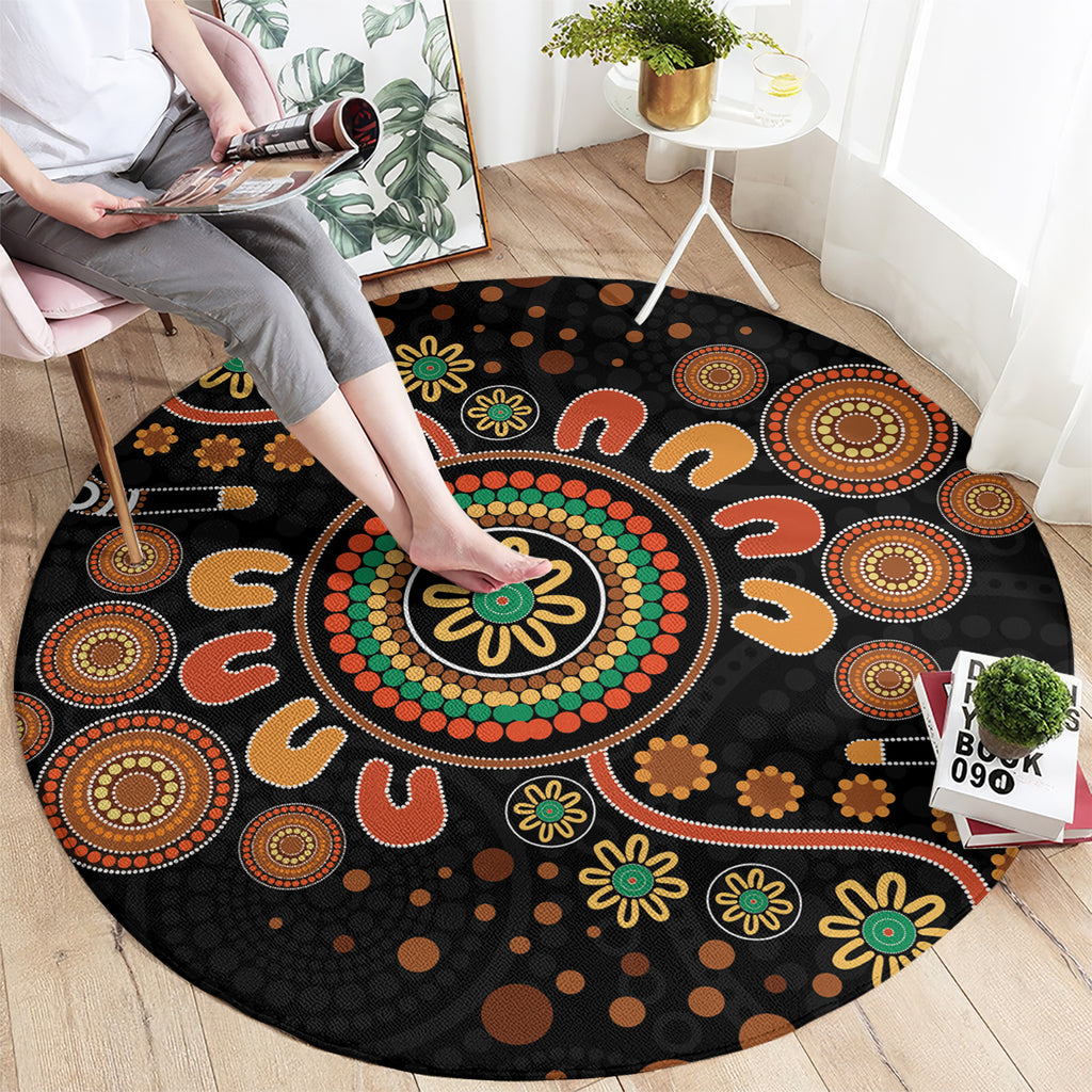 Aboriginal Dots Art Painting With Boomerang Round Carpet