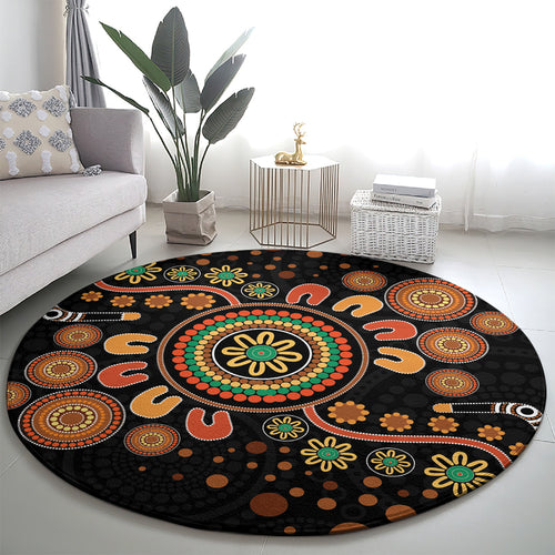 Aboriginal Dots Art Painting With Boomerang Round Carpet