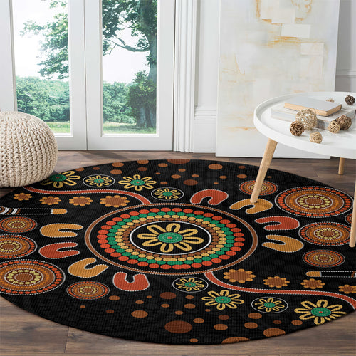 Aboriginal Dots Art Painting With Boomerang Round Carpet