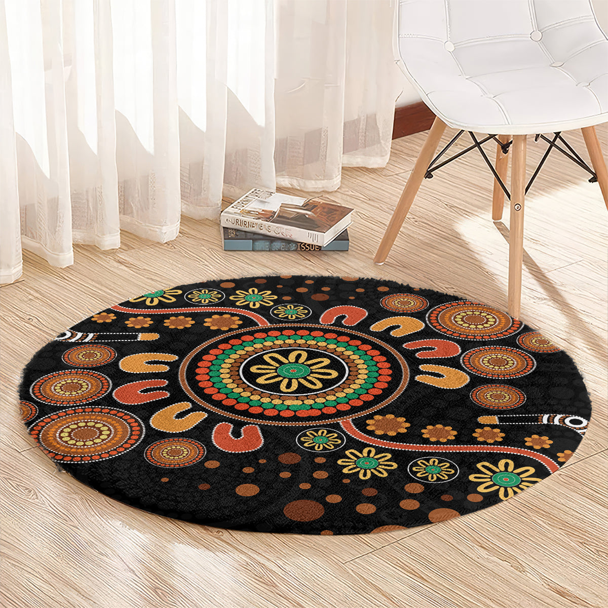 Aboriginal Dots Art Painting With Boomerang Round Carpet