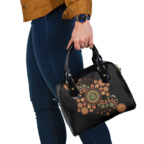 Aboriginal Dots Art Painting With Boomerang Shoulder Handbag