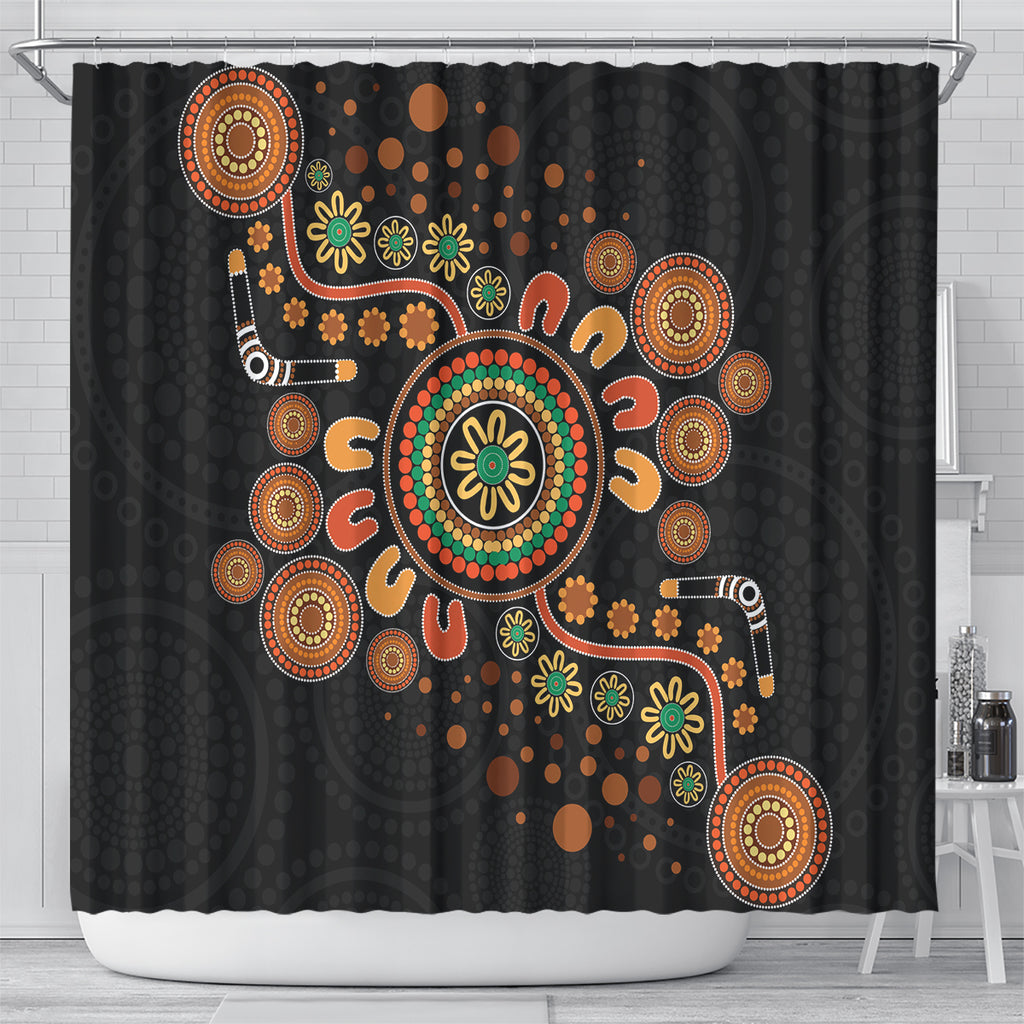 Aboriginal Dots Art Painting With Boomerang Shower Curtain
