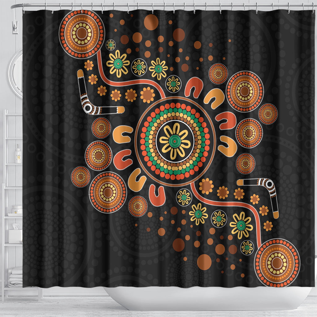 Aboriginal Dots Art Painting With Boomerang Shower Curtain