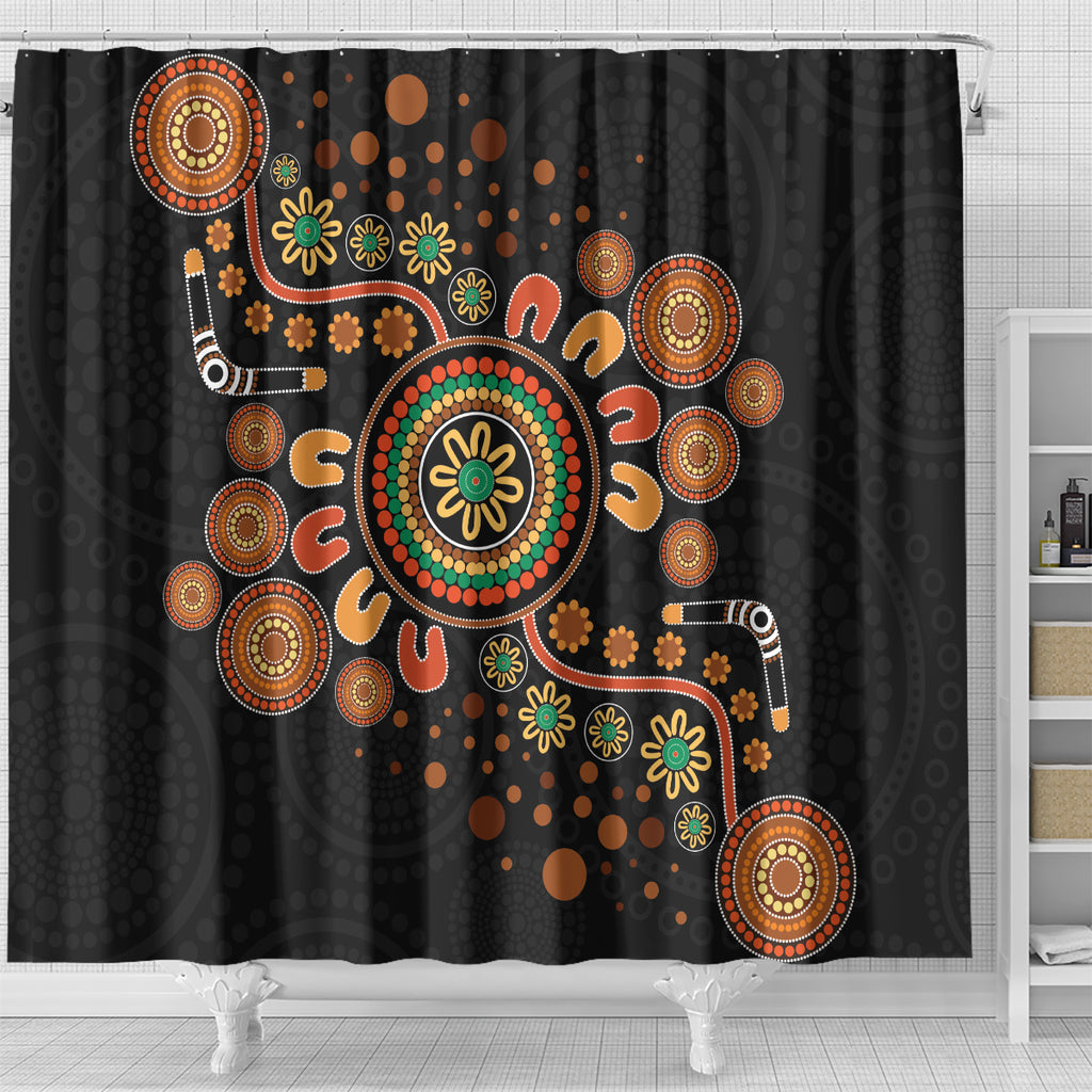 Aboriginal Dots Art Painting With Boomerang Shower Curtain