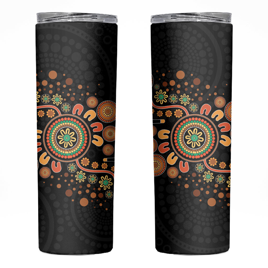 Aboriginal Dots Art Painting With Boomerang Skinny Tumbler